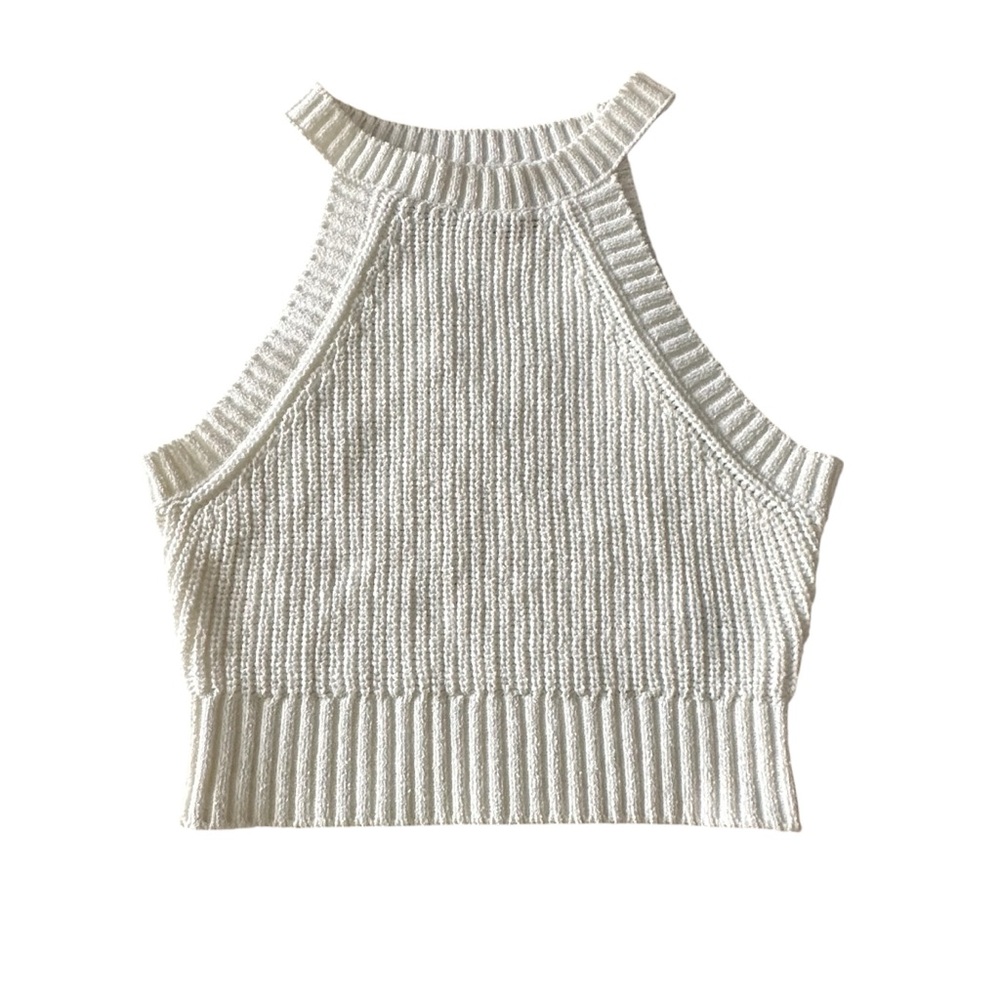 NWT Hunter & Brown Ribbed Knit High Neck Halter Crop Top - Small - Clean Girl - Picture 4 of 8